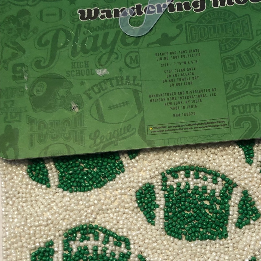 Wandering Moon Beaded Football Clutch Pouch Green Jets 5 X 7 in